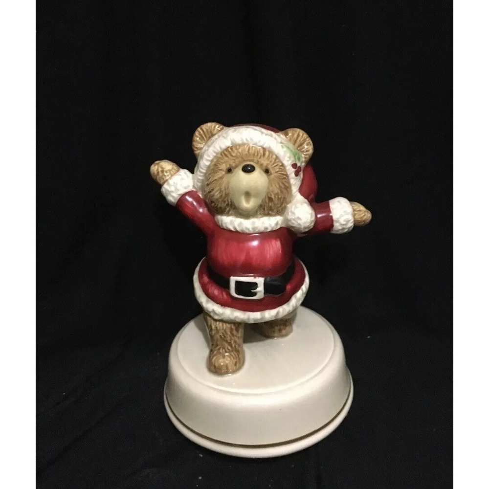 Vintage Otagiri Santa Bear Spinning Music Box Works "Joy to the‎ World "